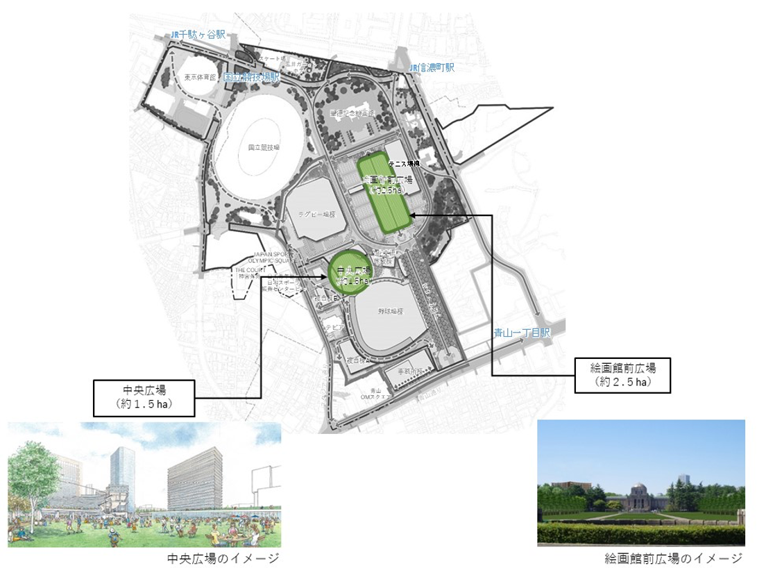 中央広場と絵画館前広場の位置とイメージ